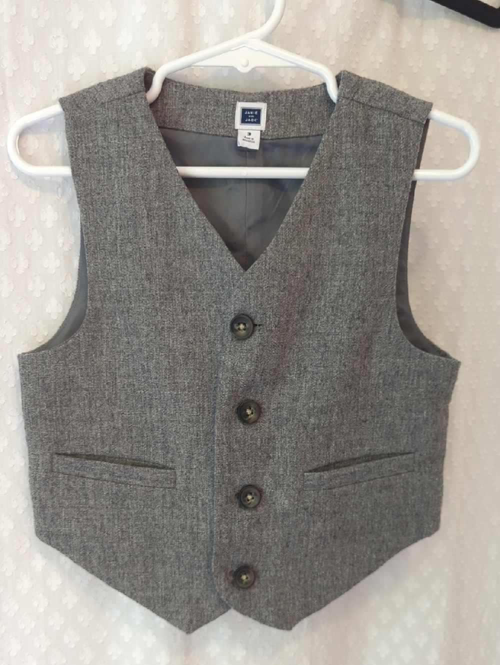 Janie & Jack Grey Wool Button Front Vest With Pockets, Toddler 3T